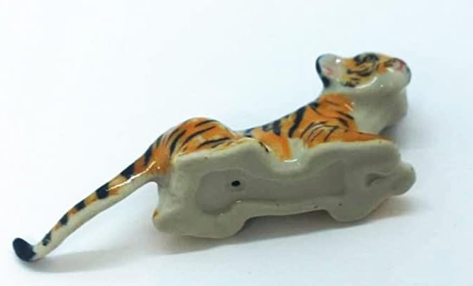 WitnyStore Tiny 2⅜" Orange Crouching Tiger Cub Figurine - Miniature Hand Made Ceramic Panthera Wild Cats Lion Tigers Jaguar Leopard Panther Animal Porcelain Decorative Collectible Figures Décor Gifts