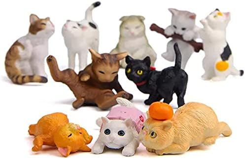 10 pcs Cute Miniature Kawaii Cats - Mini Figure Kitten Playset, Cake Topper, Plant Decorations
