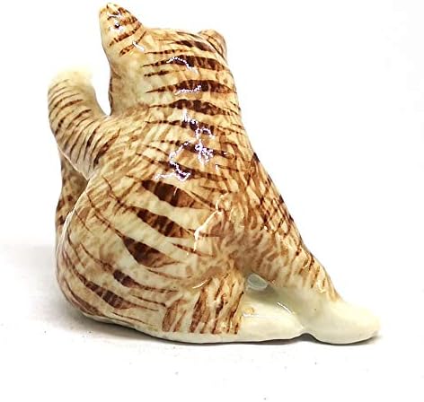 ZOOCRAFT Porcelain Fat Baby Tabby Kitten Cat Figurines Brown Ceramic Handmade Miniatures