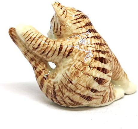 ZOOCRAFT Porcelain Fat Baby Tabby Kitten Cat Figurines Brown Ceramic Handmade Miniatures