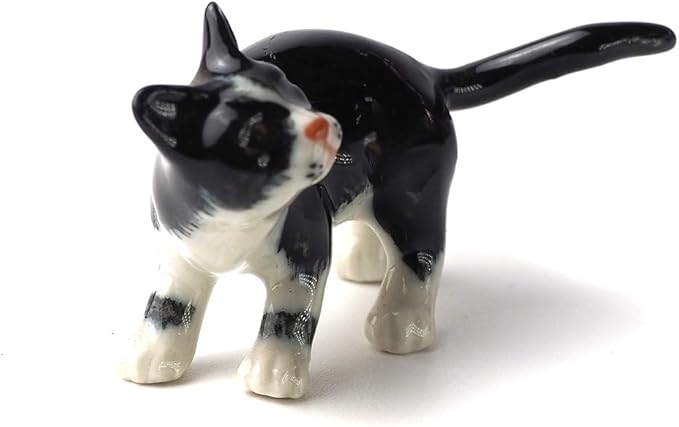 ZOOCRAFT Black Cat Figurine Ceramic Animal Miniature Handcrafted Kitten Gift Decor DIY Craft Design Collectible, 1.10 x 2.40 x 1.34 inches