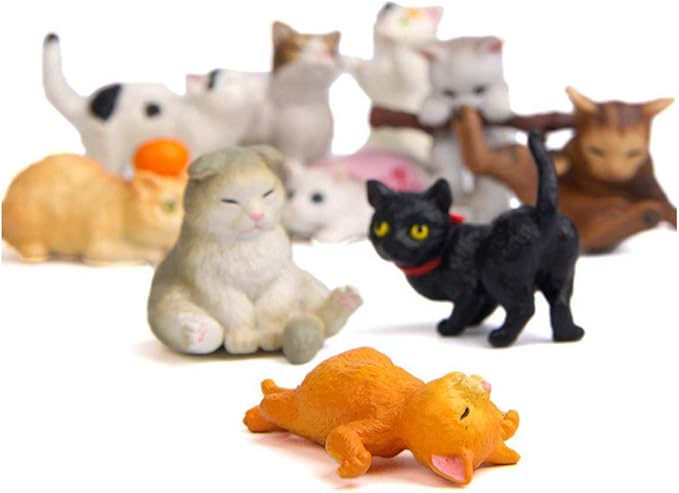 10 Pcs Deluxe Cat Figurines Playset, Cute Cat Figures, Mini Cat Figure Collection Playset, Cupcake Topper