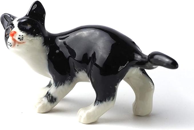 ZOOCRAFT Black Cat Figurine Ceramic Animal Miniature Handcrafted Kitten Gift Decor DIY Craft Design Collectible, 1.10 x 2.40 x 1.34 inches