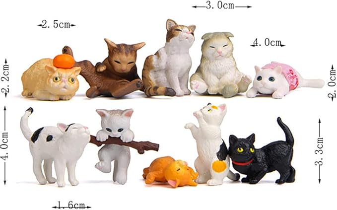 15 Pcs Cute Cat Animal Characters Toy Figure, Mniature Cat Collection Figurines Payset Mini Garden Decor Cake Toppers Automobile Decoration
