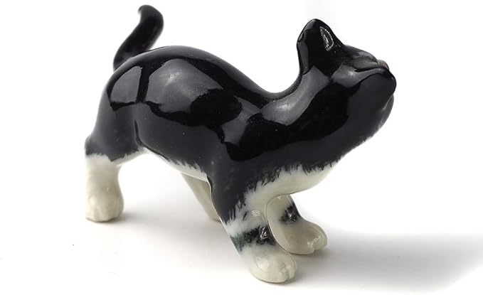 ZOOCRAFT Black Cat Figurine Ceramic Animal Miniature Handcrafted Kitten Gift Decor DIY Craft Design Collectible, 1.10 x 2.40 x 1.34 inches
