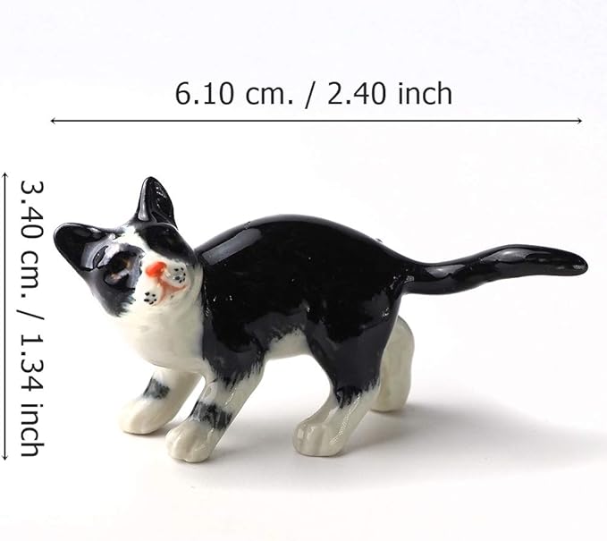 ZOOCRAFT Black Cat Figurine Ceramic Animal Miniature Handcrafted Kitten Gift Decor DIY Craft Design Collectible, 1.10 x 2.40 x 1.34 inches