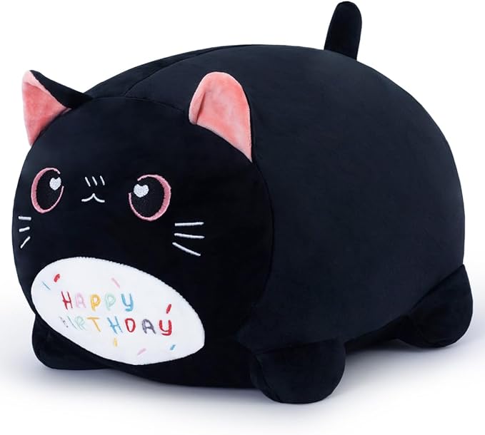 15.8'' Cat Plush Stuffed Animals Birthdays Gifts, Black Cat Plush Pillow Soft Kitty Plushie, Chubby Plush Toy Birthday Gifts for Kids Girlfriend