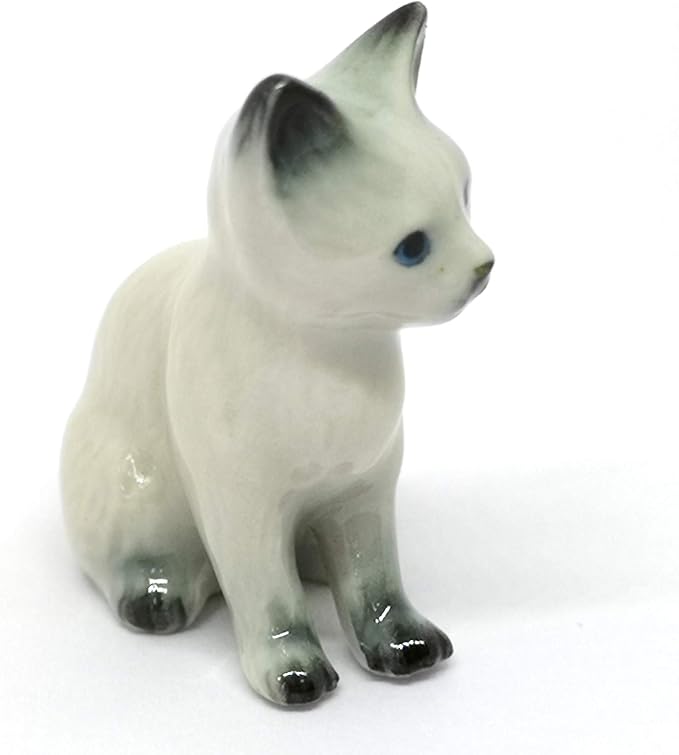 ZOOCRAFT Hand Painted Porcelain Miniature Collectible Ceramic Siamese Cat Figurine