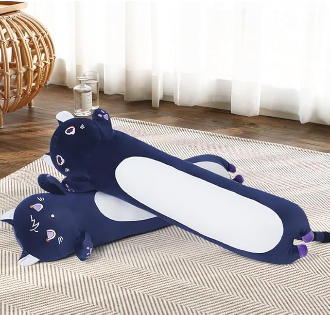 Long Cat Plush Body Pillow, Soft Cat Plush Toy Pillows for Kids, Stuffed Animals Cat Plushies Gifts for Girls Girlfriend(DevilCAT with Skull, 35.4in/90cm)