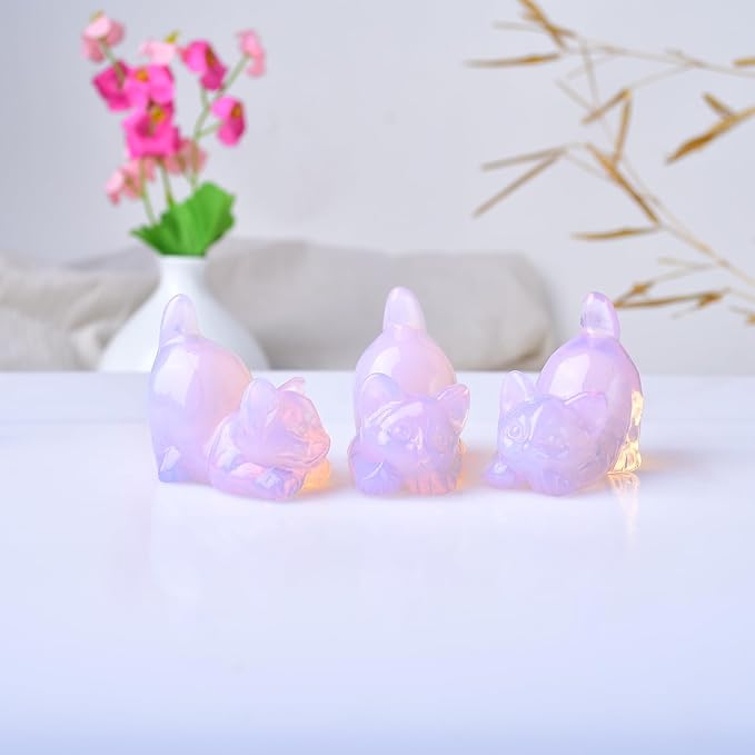 Pink Opal Cat Decor Statue Crystals and Healing Stones Cat Figurine Polished Gemstones Bedroom Office Desk Home Decoration A Lucky Decoration for Cat Lover