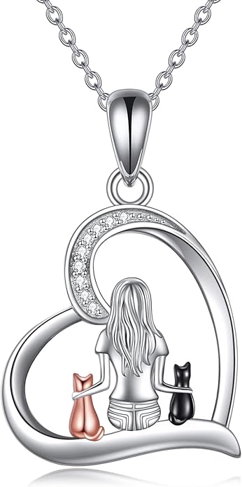 YFN Cat Necklace Sterling Silver Jewelry for Women Cat Jewelry Gifts