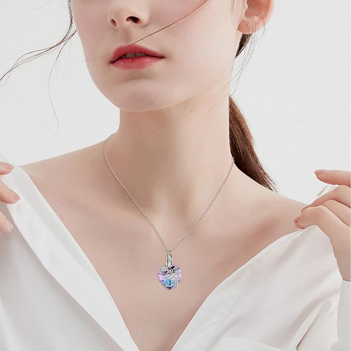 YFN Elephant Heart Crystal Urn Necklace for Ashes Cremation Jewelry Sterling Silver with Crystal Jewelry Gifts for Women