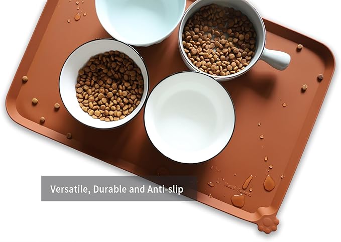 Hoki Found L Silicone Non Slip Pet Dog Cat Bowl Mats - Placemat - Feeding Mat - Waterproof - For Carpet - Caramel