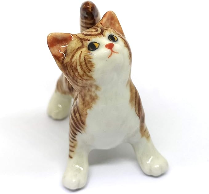 ZOOCRAFT Porcelain Fat Baby Tabby Kitten Cat Figurine Handmade Ceramic Miniatures Decor Collectibles