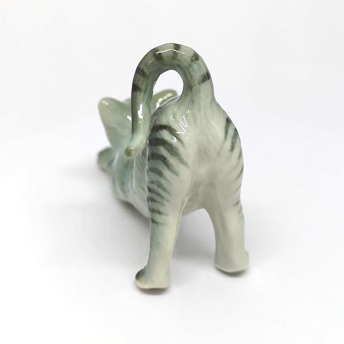 ZOOCRAFT Collectible Cat Figurine Ceramic Pottery Miniature Gray Hand-Painted Figure