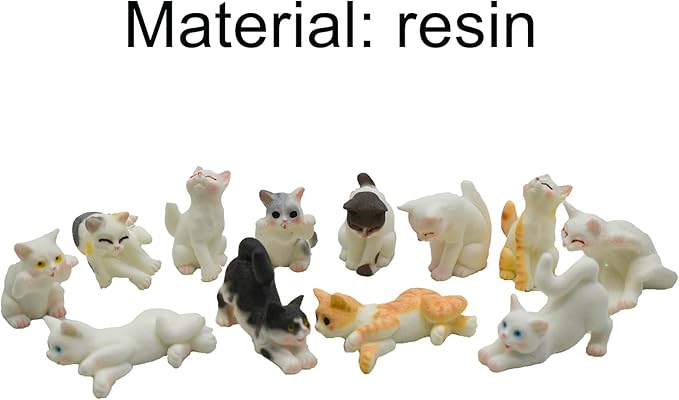 12Pcs Realistic Miniature Cat Figurines Mini Kitty Characters Figures Cute Resin Cake Topper for DIY Easter Eggs Christmas Birthday Gift School Project Landscape Bonsai Craft Decor