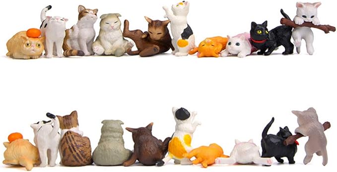 10 Pcs Deluxe Cat Figurines Playset, Cute Cat Figures, Mini Cat Figure Collection Playset, Cupcake Topper