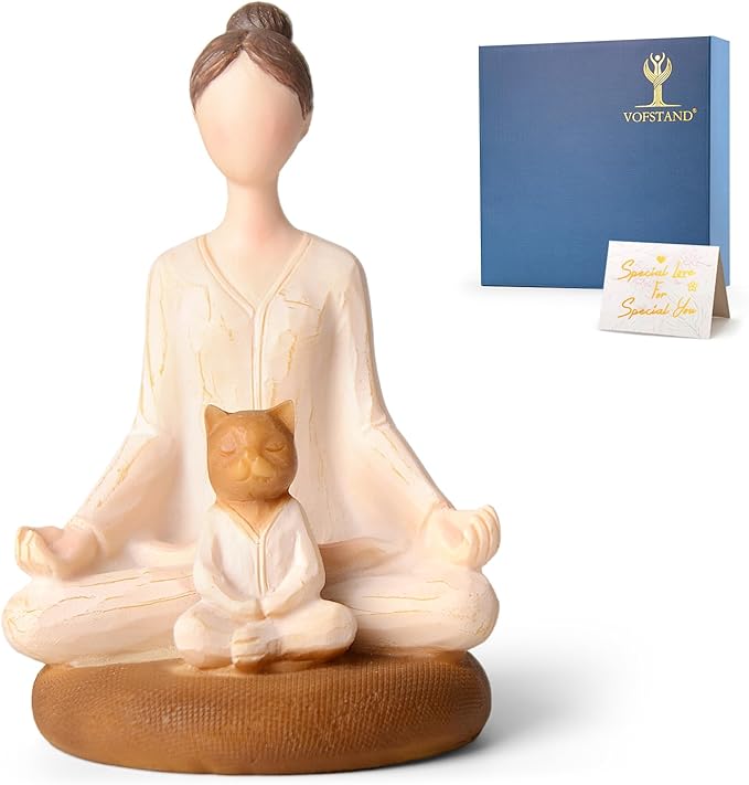 Yoga Meditation Statue Gifts for Women - Mini Yoga Girl with Cat Dog Figurines Gift for Office Cute Relaxation Gifts for Yoga Lovers & Cat Dog Lover Resin Yoga Figurine Decor Table Ornament