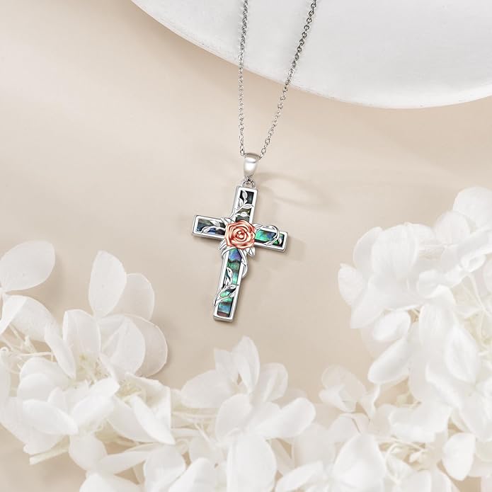 YFN Cross Necklace Sterling Silver Religious Cross Pendant Jewelry Christian Gifts for Women Men