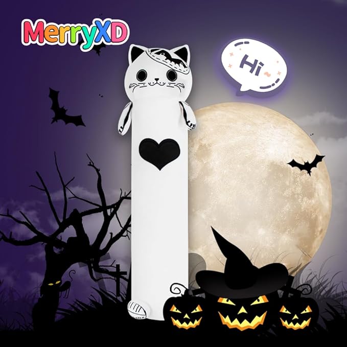 MerryXD Kawaii Long Cat Plush Body Pillow,20”Soft Cute White Stuffed Animals Plushies, Kids Big Doll Toys, Ideal Gifts for Cuddles,Girls,Girlfriend,Boys,Birthday,Christmas,Halloween,Valentine's Day