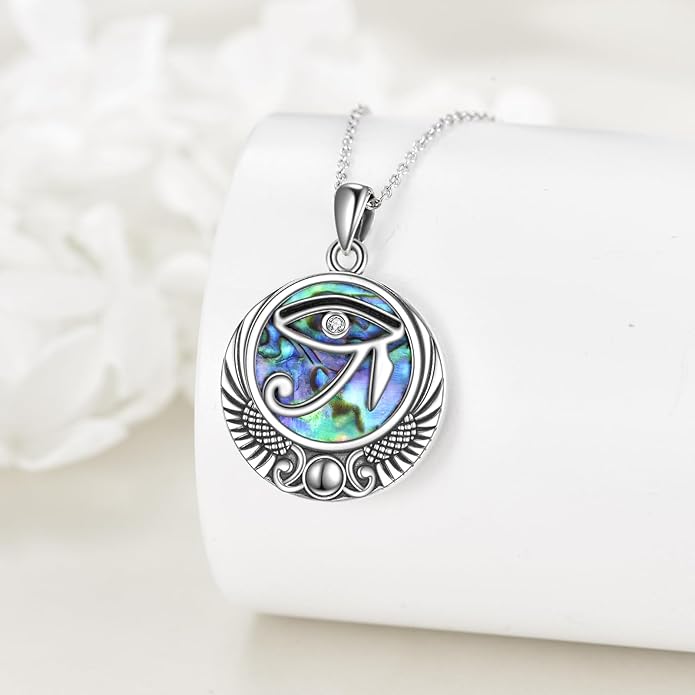 YFN Egyptian Necklace Sterling Silver Egypt God Pendant Abalone Shell Egypt Jewelry Gifts for Women Men