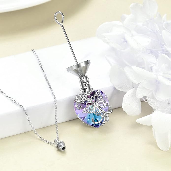 YFN Elephant Heart Crystal Urn Necklace for Ashes Cremation Jewelry Sterling Silver with Crystal Jewelry Gifts for Women