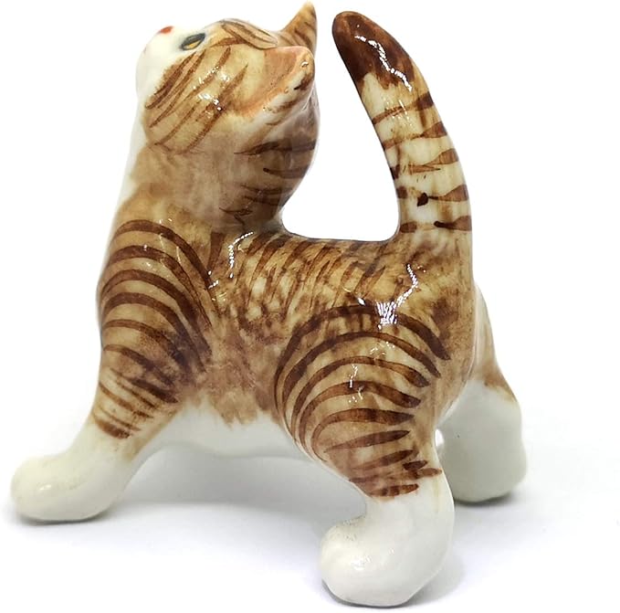 ZOOCRAFT Porcelain Fat Baby Tabby Kitten Cat Figurine Handmade Ceramic Miniatures Decor Collectibles