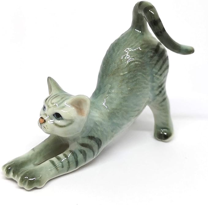 ZOOCRAFT Collectible Cat Figurine Ceramic Pottery Miniature Gray Hand-Painted Figure