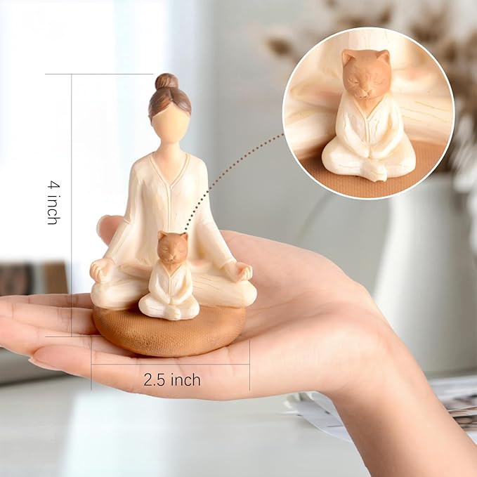Yoga Meditation Statue Gifts for Women - Mini Yoga Girl with Cat Dog Figurines Gift for Office Cute Relaxation Gifts for Yoga Lovers & Cat Dog Lover Resin Yoga Figurine Decor Table Ornament