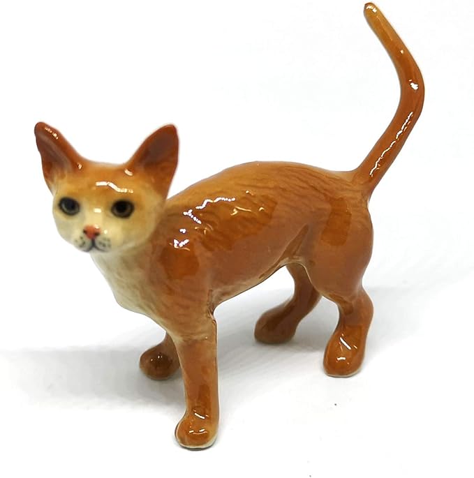 ZOOCRAFT Ceramic Burmese Cat Figurine Porcelain Handmade Miniatures Collectible Brown