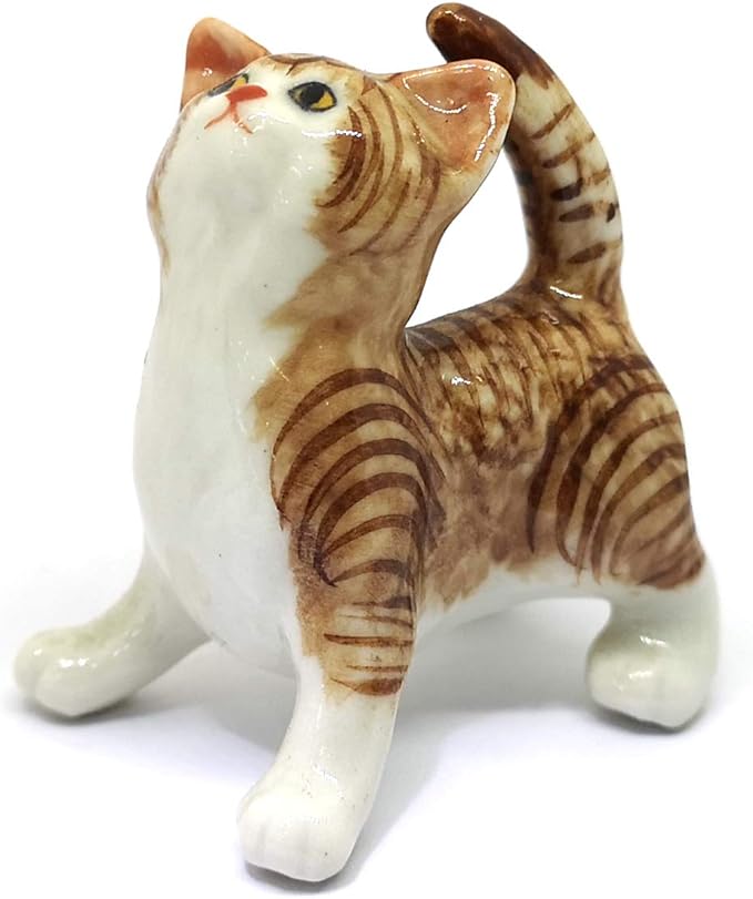 ZOOCRAFT Porcelain Fat Baby Tabby Kitten Cat Figurine Handmade Ceramic Miniatures Decor Collectibles