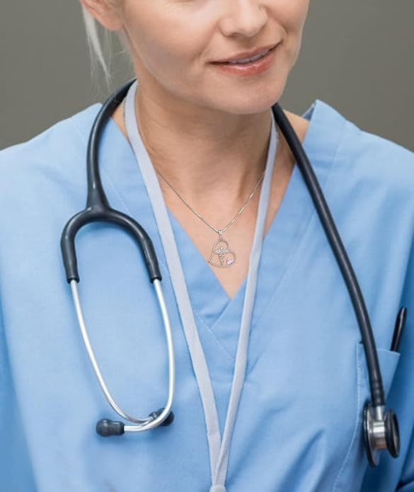 YL Caduceus Heart Necklace Sterling Silver Doctor Nurse Themed Pendant Gemstones Angel Wings Snake Jewelry for Women