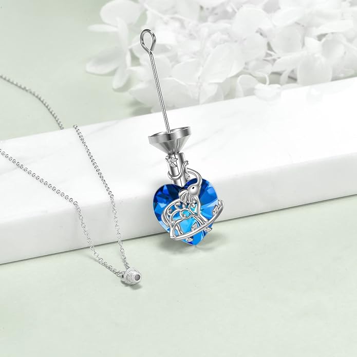 YFN Elephant Heart Crystal Urn Necklace for Ashes Cremation Jewelry Sterling Silver with Crystal Jewelry Gifts for Women