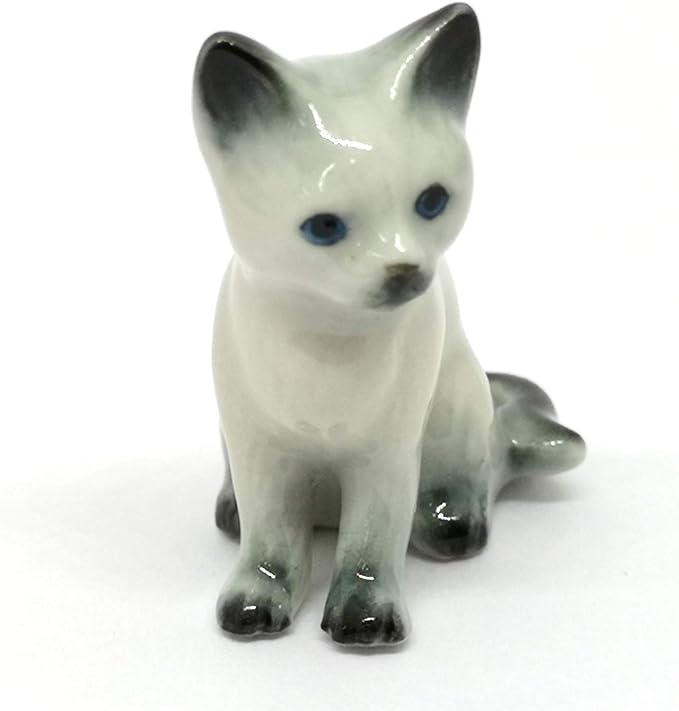 ZOOCRAFT Hand Painted Porcelain Miniature Collectible Ceramic Siamese Cat Figurine