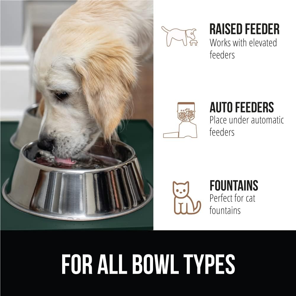 GORILLA GRIP 100% Waterproof Raised Edge BPA Free Silicone Pet Feeding Mat, Dog Cat Food Mats Contain Spills Protects Floors, Placemats for Cats and Dogs Water Bowl, Pets Accessories 18.5x11.5 Green