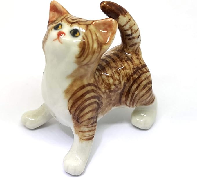 ZOOCRAFT Porcelain Fat Baby Tabby Kitten Cat Figurine Handmade Ceramic Miniatures Decor Collectibles