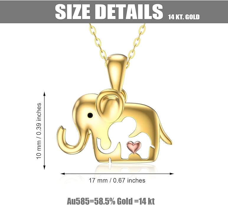 WSX 14K Real Gold Animal Necklace for Women, Bear/Cat/Rabbit/Elephant/Horse Pendant Charm Jewelry Gifts Mother Day Valentine Christmas