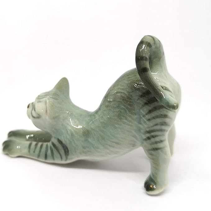 ZOOCRAFT Collectible Cat Figurine Ceramic Pottery Miniature Gray Hand-Painted Figure