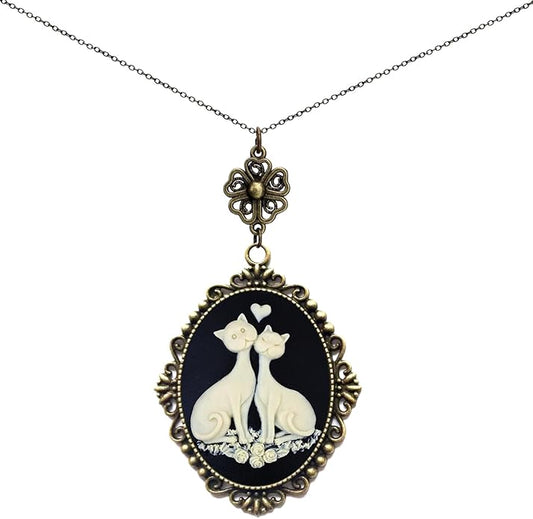 Yspace Lucky Clover Cameo Necklace Best Friend Heart Charms Jewelry 2 Chain Deluxe Gift