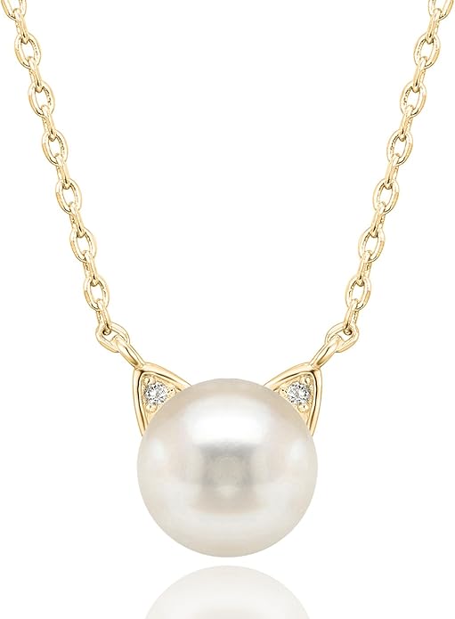14K Gold Plated Sterling Silver AAA+ Freshwater Cultured Pearl Cat Pearl Pendant