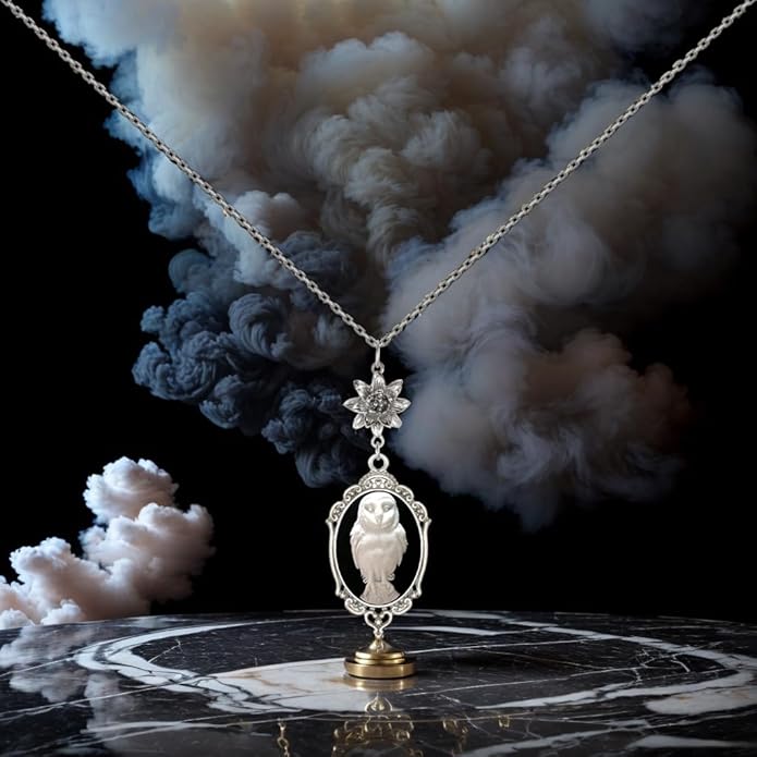 Yspace Lotus Charm Necklace Antique Decor Cameo Pendant 2 Chains Velvet Pouch for Gift