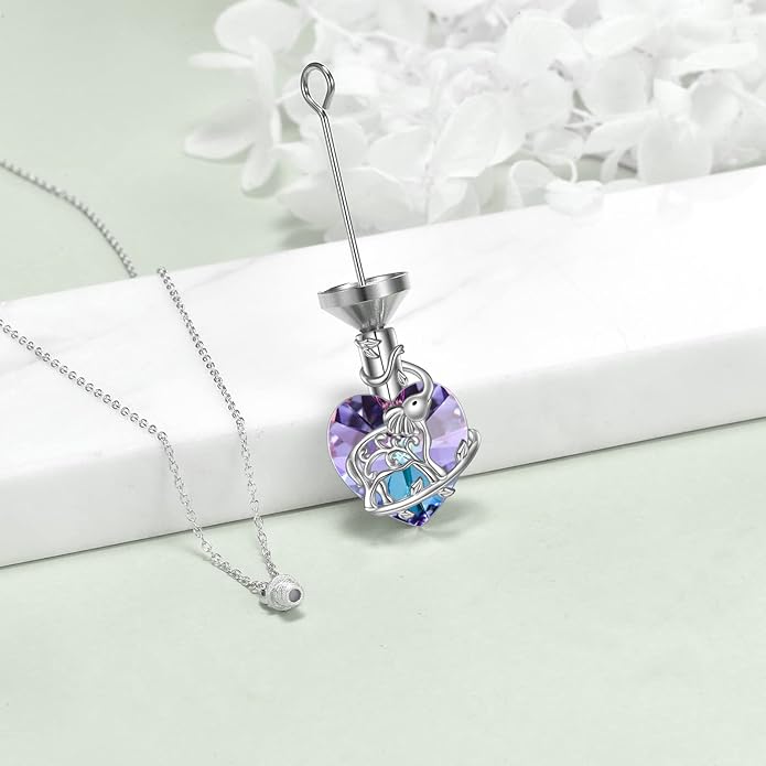 YFN Elephant Heart Crystal Urn Necklace for Ashes Cremation Jewelry Sterling Silver with Crystal Jewelry Gifts for Women