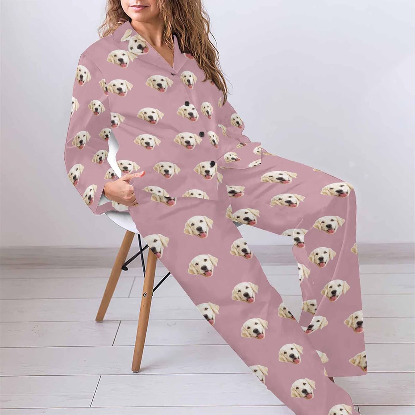 MyPupSocks Custom Face Pajamas for Women Set, Personalized Photo Long Sleepwear XS-XXL