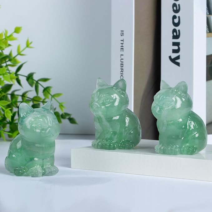 1.6 Inch Crystal Cat Statues, Fluorite Crystal Cat Figurines, Healing Crystal Kitty Figurine Decor, Cute Lucky Cat Statues for Gifts, Handcrafted Crystal Figurines for Home Ornaments