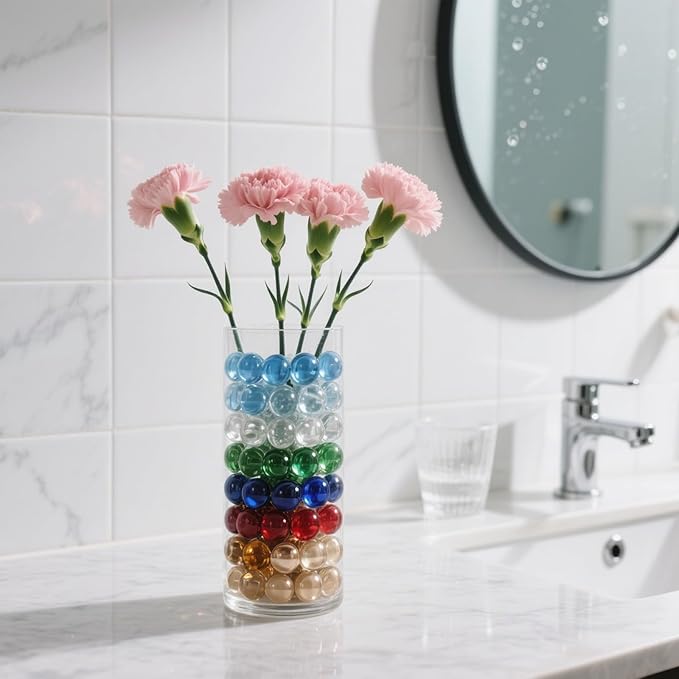 0.96LB Glass Beads Mix Colors Vase Filler Aquarium Gravel Decor Flat Glass Marbles Gems Pebbles Fish Tank Rocks Home Decorative Art Craft - 7 Colors Mixed