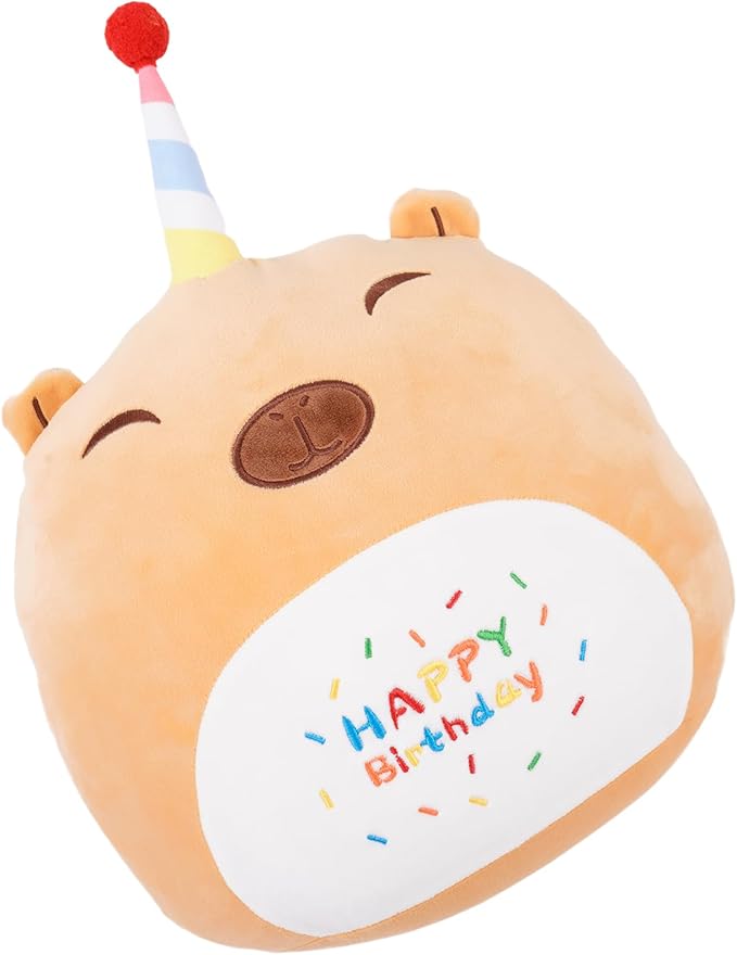 16 Inch Plush Brown Capybara Stuffed Animal Happy Birthday Capybara Hugging Pillow Birthday Capybara Plushies Throw Pillow Birthday Capybara Anime Gift for Kids and Lovers