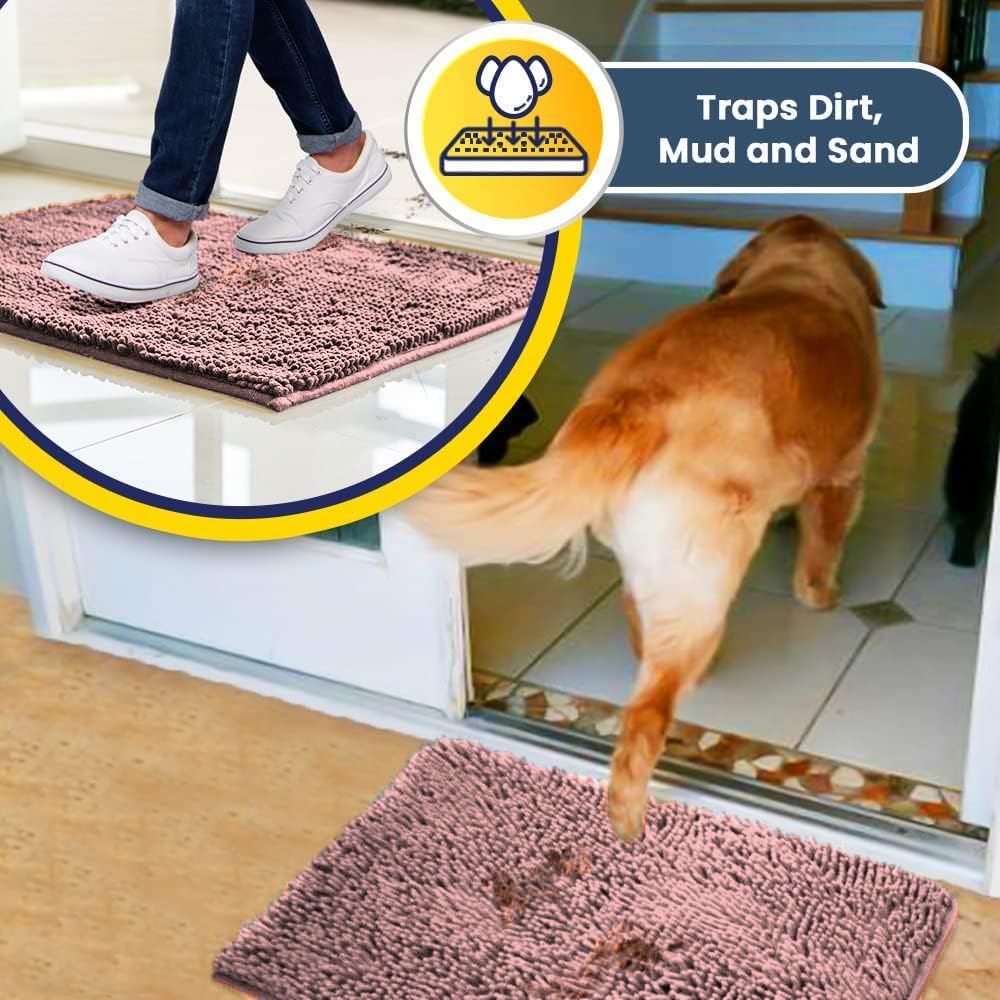 Muddy Mat® Original Dog Door Mat for Muddy Paws, Super Absorbent Microfiber, Non-Slip Washable Pet Rug, Quick Dry Chenille Entryway Carpet, Machine Washable Indoor Outdoor mat, Pink 19"x30"
