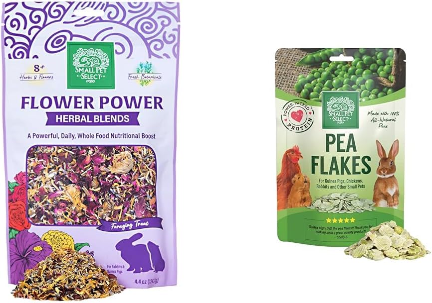 Small Pet Select - Flower Power Herbal Blend, a Natural Herbal Treat for Rabbits and Guinea Pigs, 4.4 oz & Pea Flakes, 8oz