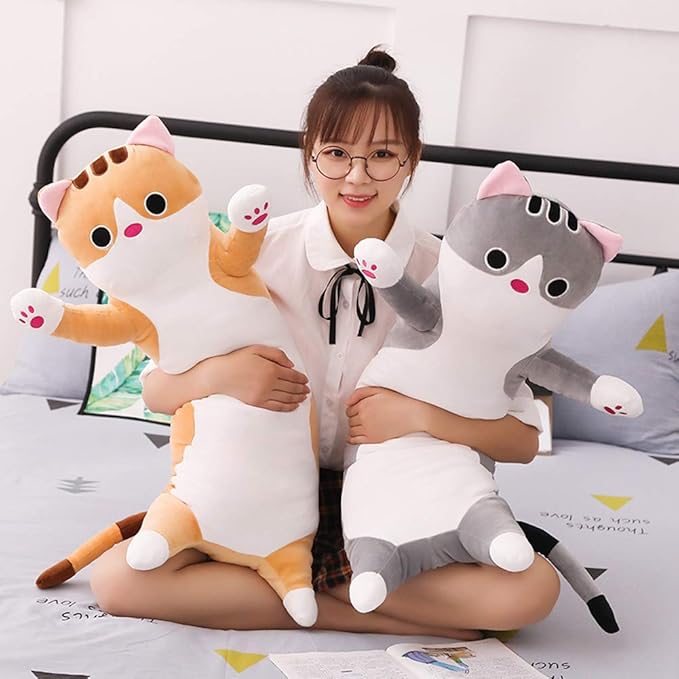 Long Cat Plush Pillow, Soft Cat Stuffed Animals Body Pillow Kitten Plush Hugging Pillow Toy Gifts for Kids (Gray, 35.4 inch)