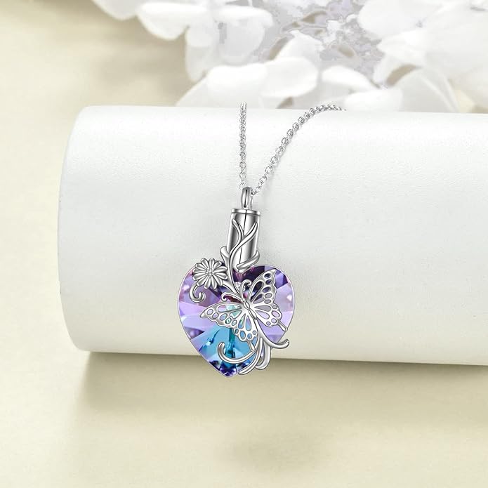 YFN Elephant Heart Crystal Urn Necklace for Ashes Cremation Jewelry Sterling Silver with Crystal Jewelry Gifts for Women